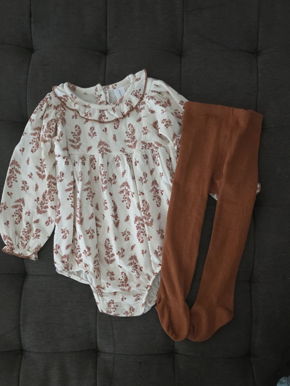 Classic Floral Ruffled Baby One-Piece in Cream and Brown